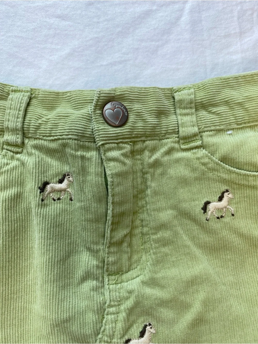 Gymboree Light Green Corduroy Skirt/Skort Horse Embroidery Adjustable Waistband